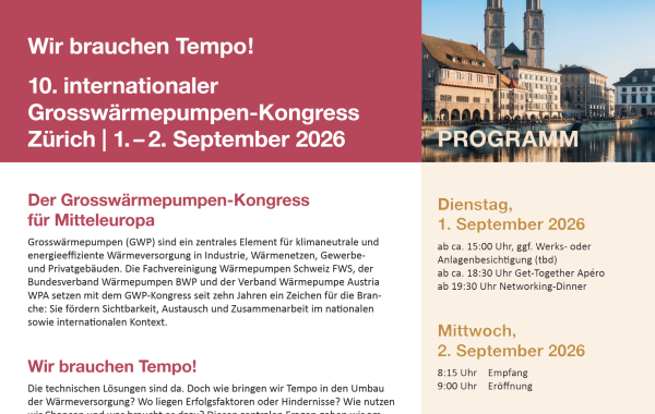 Großwärmepumpen-Kongress 2026 in Zürich